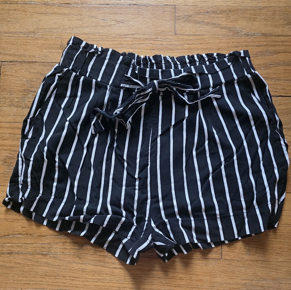 Ambiance Black and White Striped High Waist Shorts
